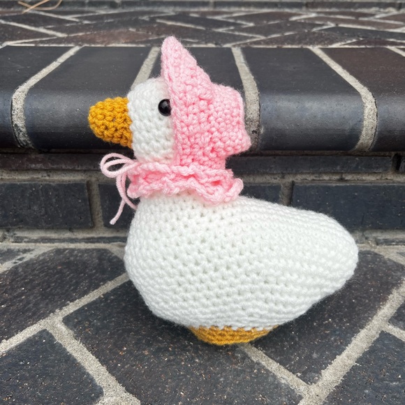 Hand Crocheted Carla the White Goose with Bonnet Stuffed Animal Plushie! - Picture 5 of 14